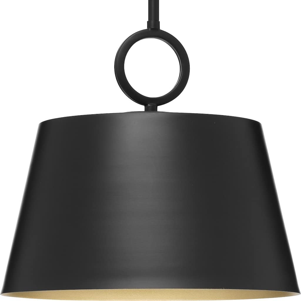 Parkhurst Collection One-Light New Traditional Matte Black Metal Glass Pendant Light - 12.37 in x 12.37 in x 11.87 in