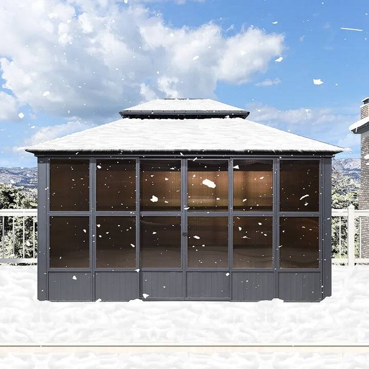 PURPLE LEAF Patio Gazebo for Light Grey Backyard Hardtop Galvanized Steel Frame with Upgrade Curtain