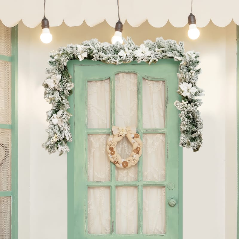 Costway 9ft Pre-lit Snowy Christmas Garland w/ Berries Poinsettia - See Details