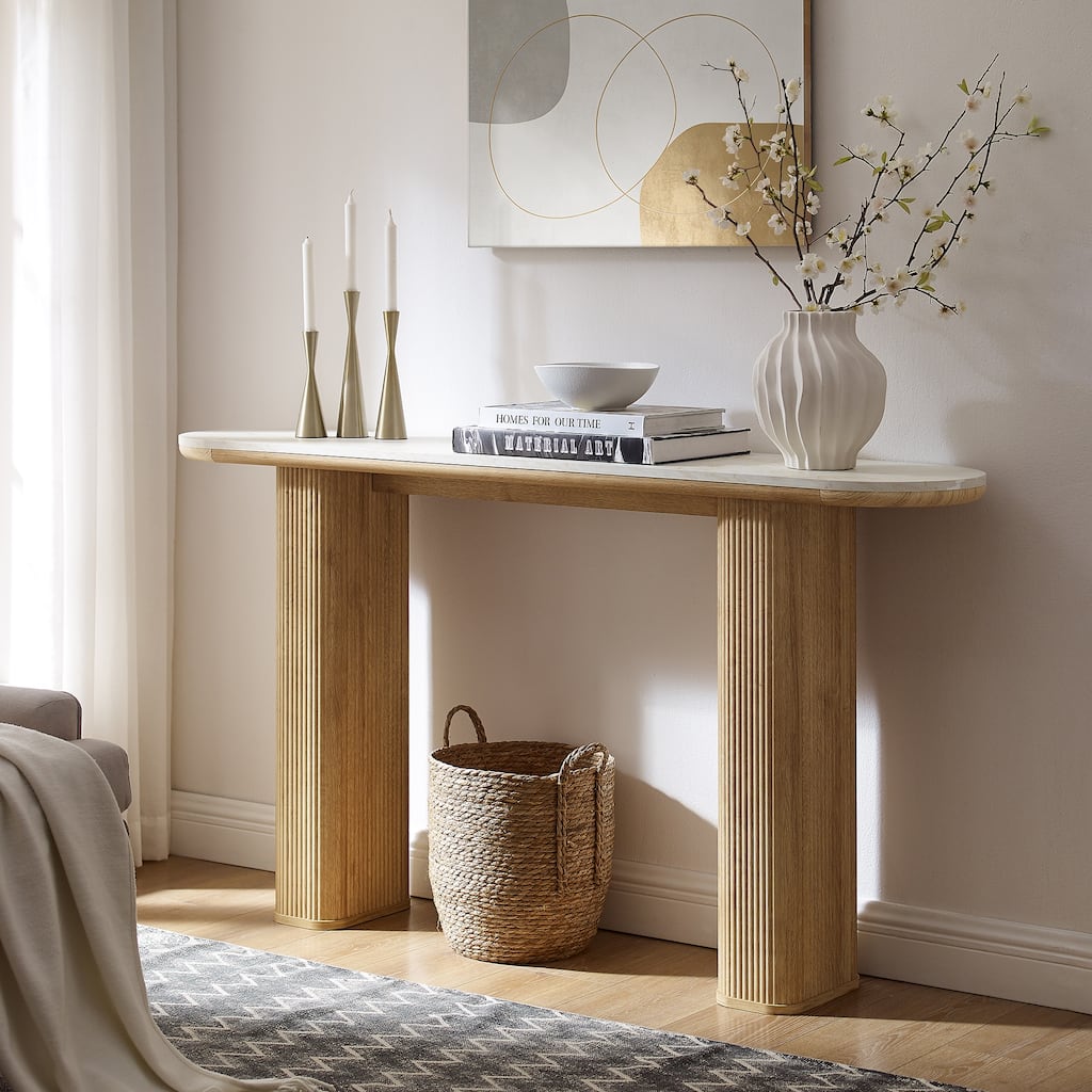 63" Modern sofa, Entryway Table, Sofa Table with Fluted Bases