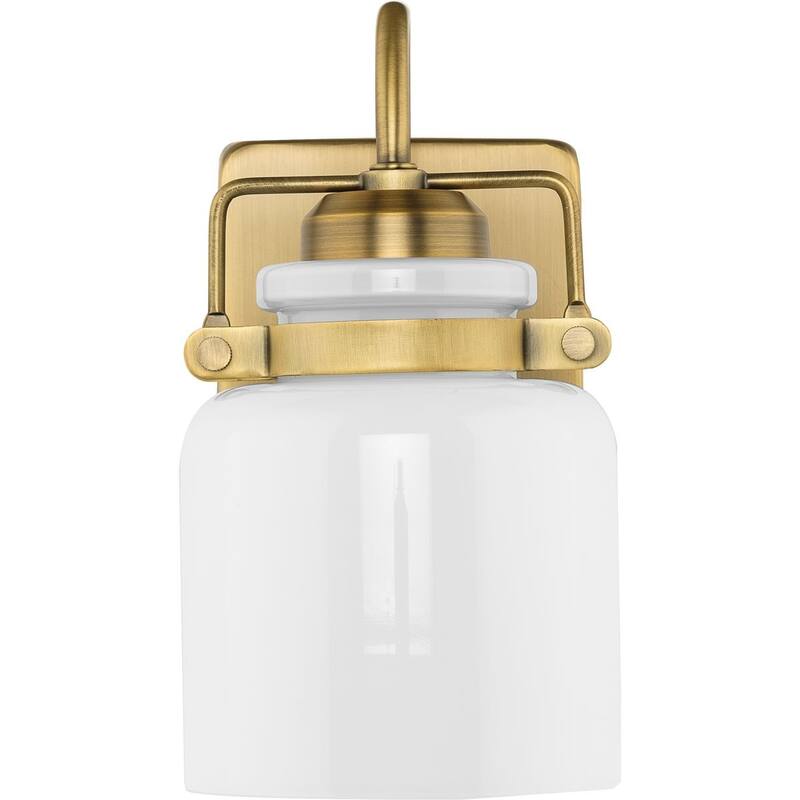 Fessler Collection One-Light Vintage Brass Opal Glass Farmhouse Bath Light - 5 in x 7 in x 9 in