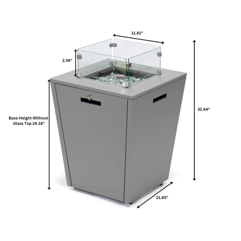 Chelsea Outdoor Aluminum Square Propane Fire Pit Table with Glass Wind Guard for Patio, Deck, Backyard CSA Certified Fire Table