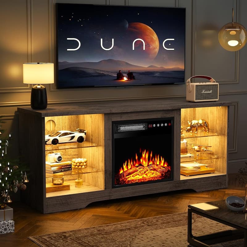 Bossin 58" Fireplace TV Stand with 18'' Electric Fireplace,Modern Entertainment Center for 65'' TVs,TV Cabinet