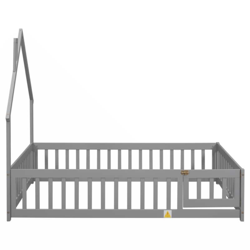 Full House-Shaped Headboard Floor Bed with Fence