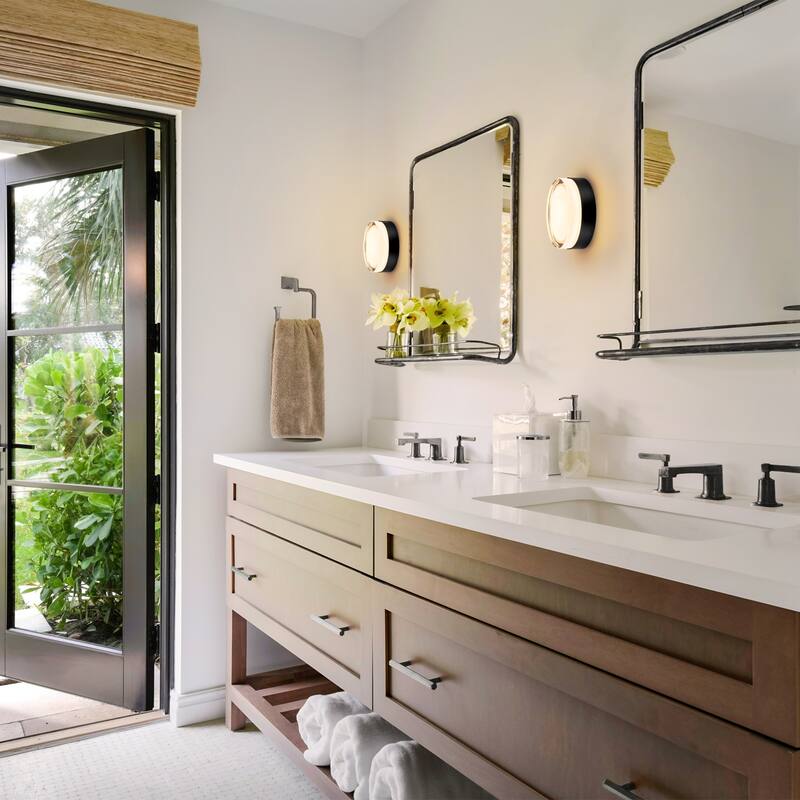 5.9"W Modern Black Circular Clear Frosted Glass Integrated LED Wall Sconce/Flush Mount Ceiling Light