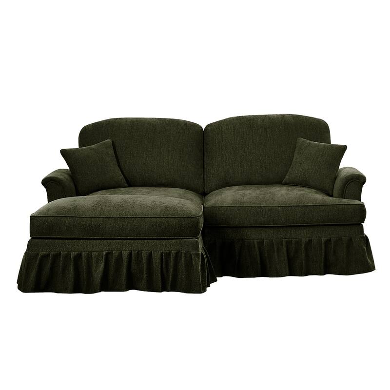 2-Seater L Shaped Sofa Couch, Lounge Sofa with Removable Ruffles Pleats Skirts, Loveseat Sofa with Movable Ottoman
