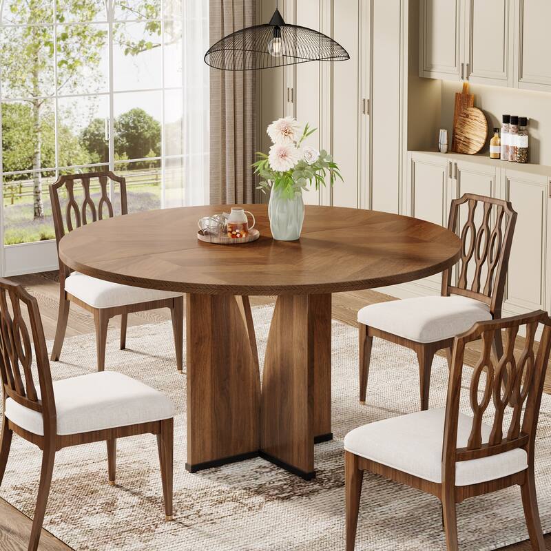 Wooden Large Dining Table, Round Kitchen Table for Dining/Living Room