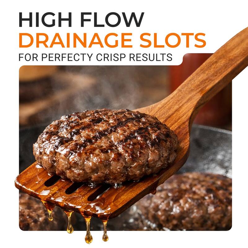 Cheer Collection Teak Wood Slotted Cooking Spatula with Drain Slots for Nonstick Cookware