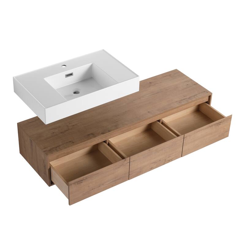 Beingnext 30"/60" Wall Mounted Bathroom Vanity with Sink, Floating Bathroom Vanity with Soft Close Drawer