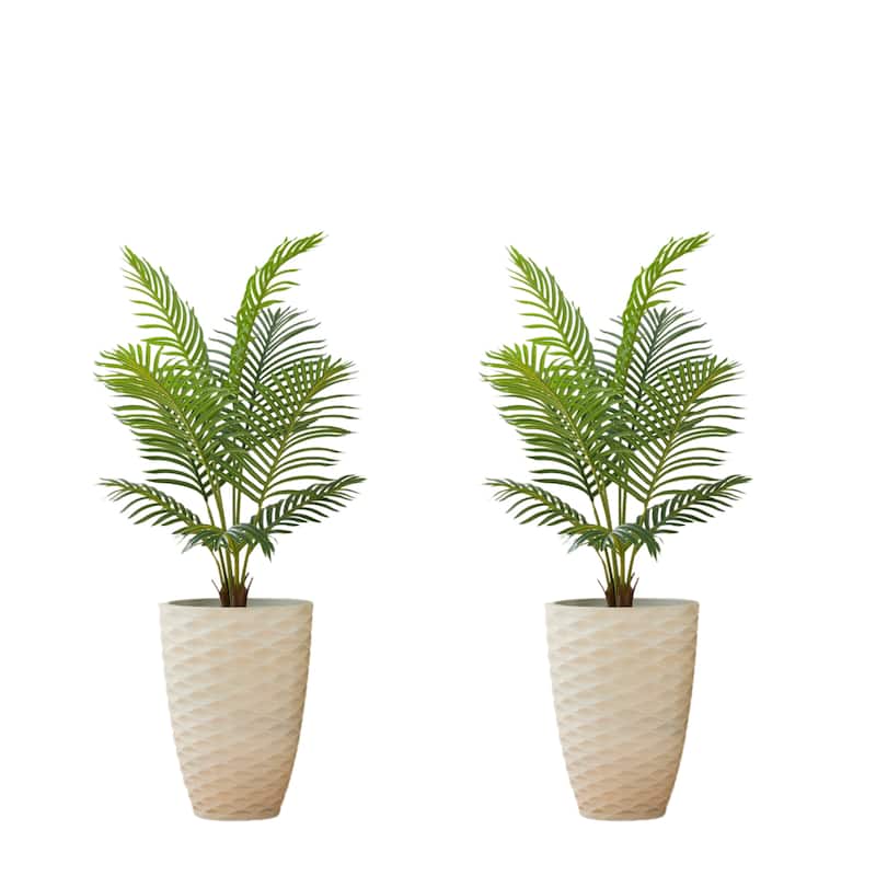 Glitzhome 3ft-6ft Set of 2 Artificial Olive Trees/ Bamboo/ Ficus with Ceramic Planters Real Touch - 2PK 3.5ft Faux Areca Palm