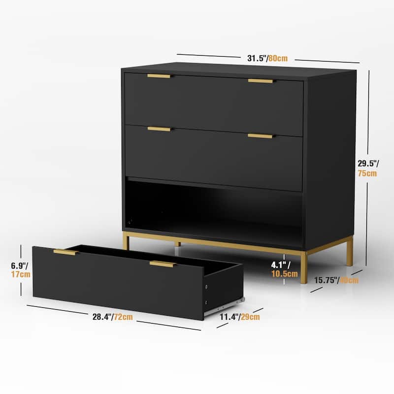 31.5" W 3-Drawer Black Dresser Modern Wood Chest of Drawers Storage Organizer for Bedroom