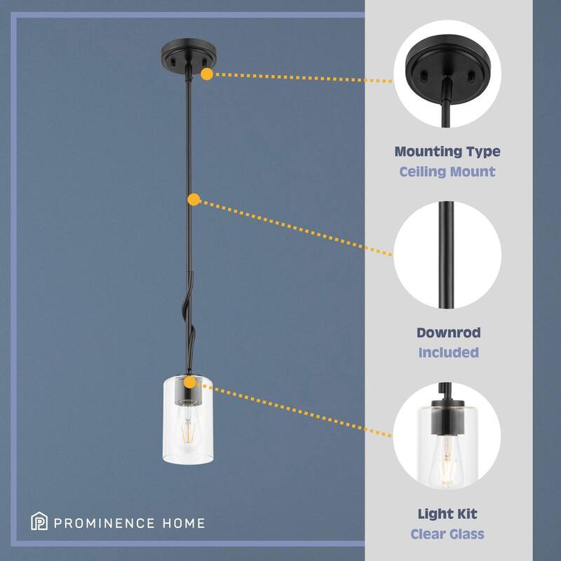 Prominence Home Lantier Mini Pendant Matte Black with Clear Glass