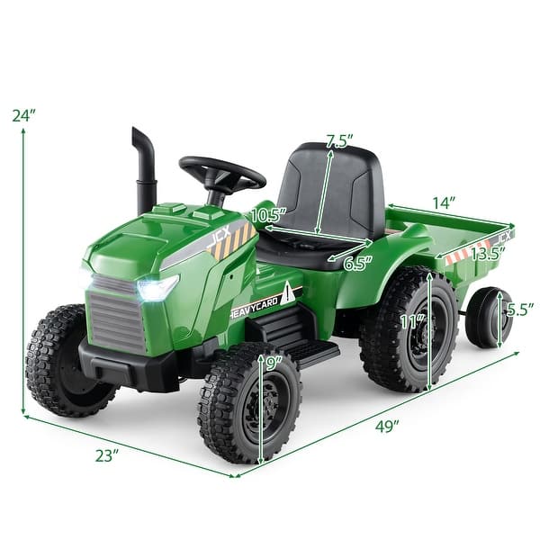 12V 2-in-1 Kids Tractor with Trailer and Remote Control for Ages 3-8 - 49" x 23" x 24"