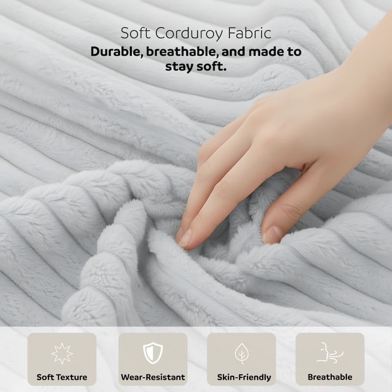 Cocoon Faux Fur Corduroy Oversized Chaise Lounge with Cupholders and USB/USB-C