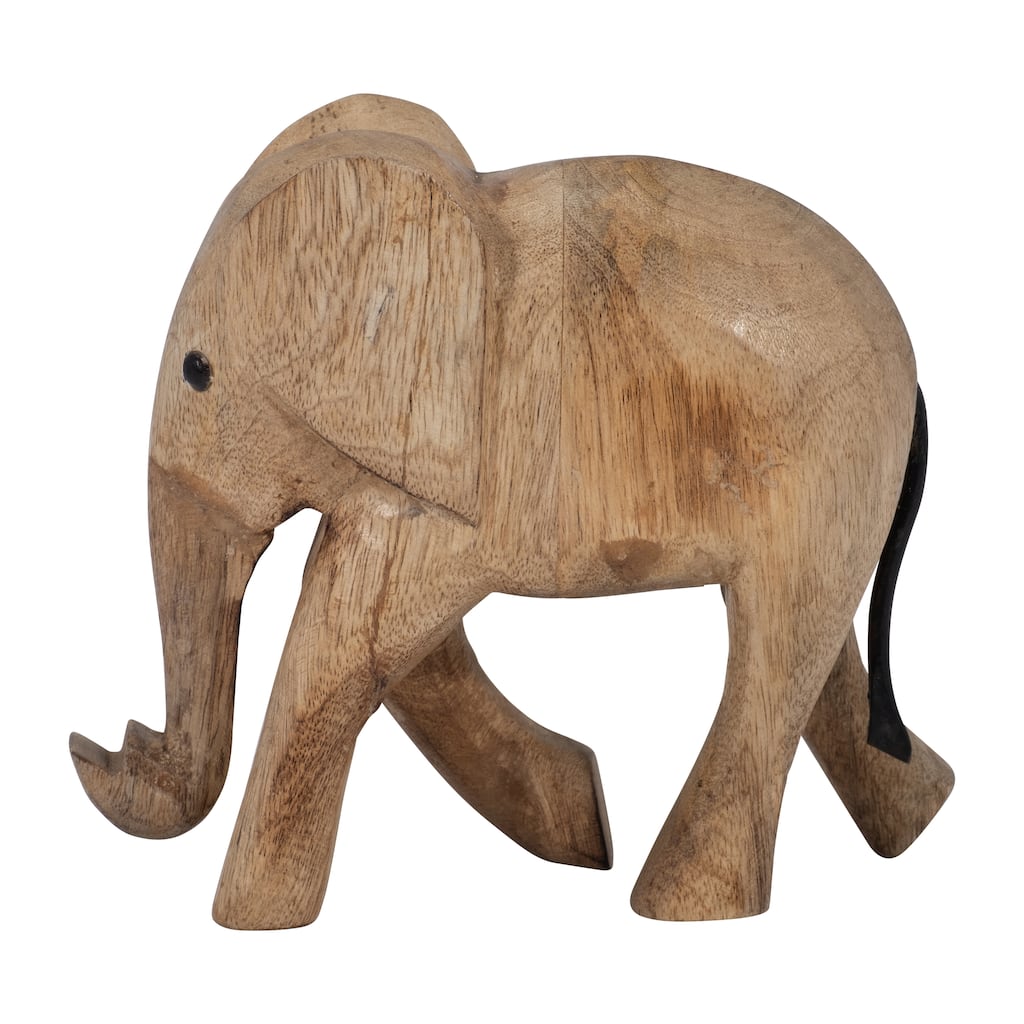 8" Wooden Elephant Decor Contemporary Rustic Brown Elephant Statue for Home or Office Decor Decorative Animal - 8" x 3" x 7"