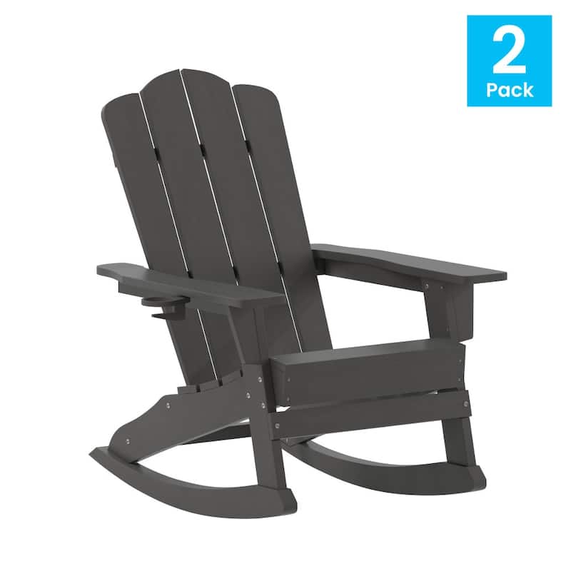 Commercial All-Weather Rocking Adirondack Chair with Swiveling Cupholder