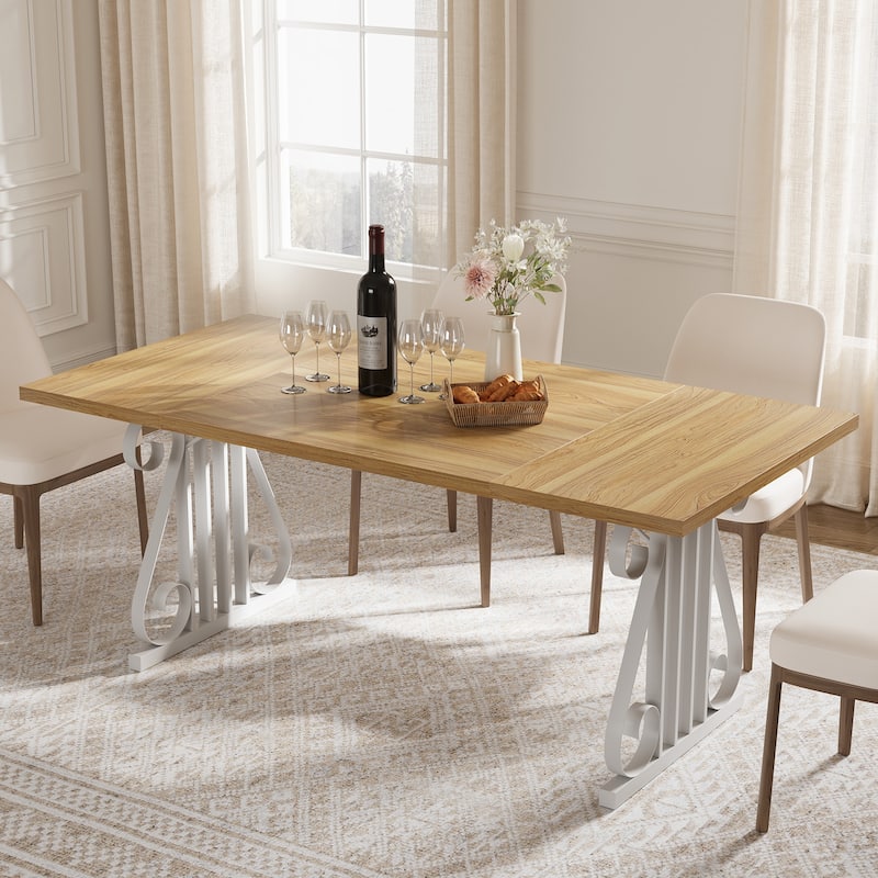 Rossetta Modern 70.9" Rectangular Faux Marble Top Dining Table with Adjustable Feet and Metal Frame