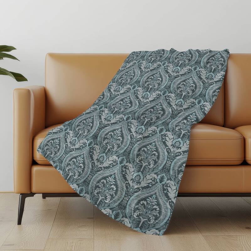Premium Machine Washable Modern Damask Sherpa Throw Blanket