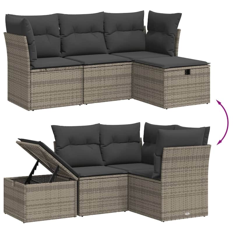 vidaXL Patio Sofa Set with Cushions Outdoor Furniture 4 Piece Poly Rattan