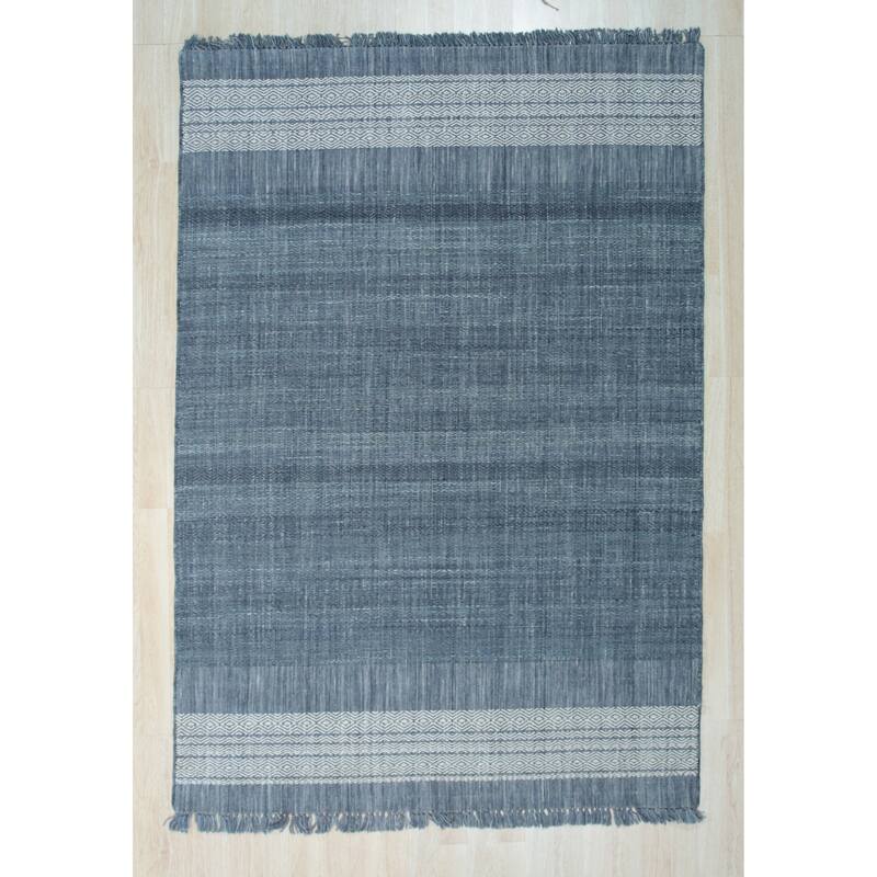 Hand-Knotted Wool Blue Modern Contemporary HANDLOOM Flat Weave DURRIE Rug - 6' x 9'