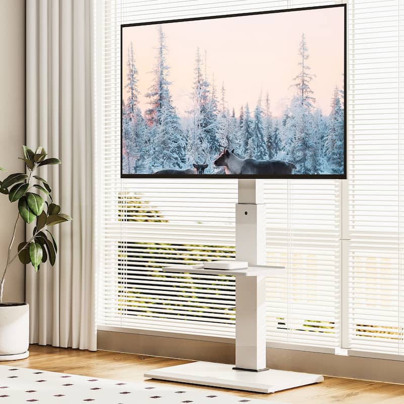 FITUEYES Iron Base Universal Floor TV Stands for 32-75 Inch TVs,With One Shelf - White