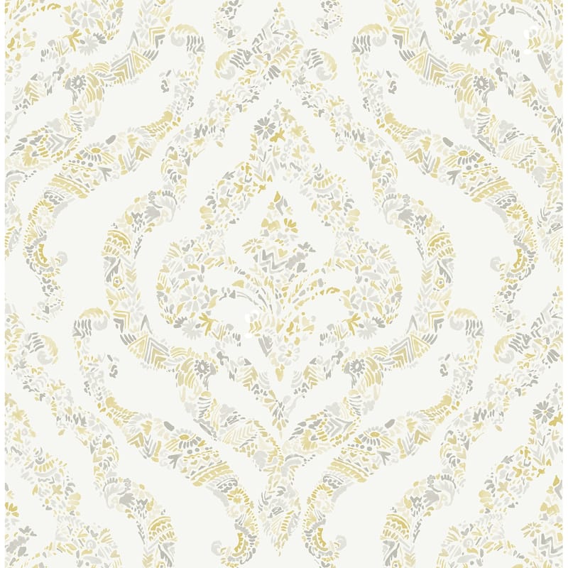 A-Street Prints Featherton Mustard Floral Damask Wallpaper