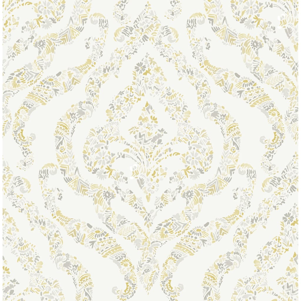 A-Street Prints Featherton Mustard Floral Damask Wallpaper