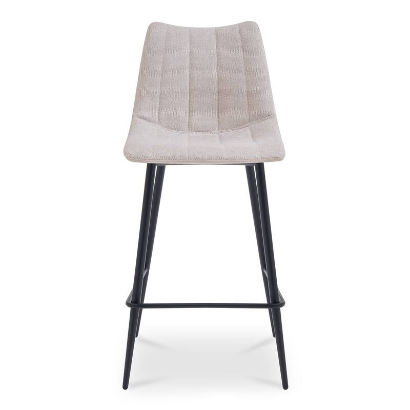NADAAL STUDIOS Florian Counter Stool, Curved Back with Vertical Stitching and Steel Tapered Legs, Beige