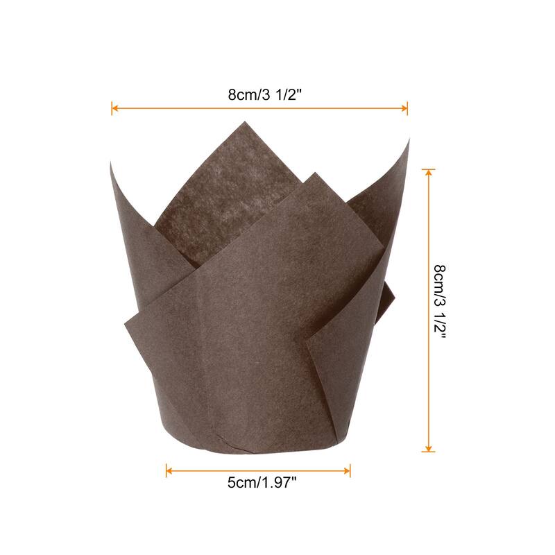 100Pcs Tulip Cupcake Liners Standard Paper Baking Cups Disposable - Coffee