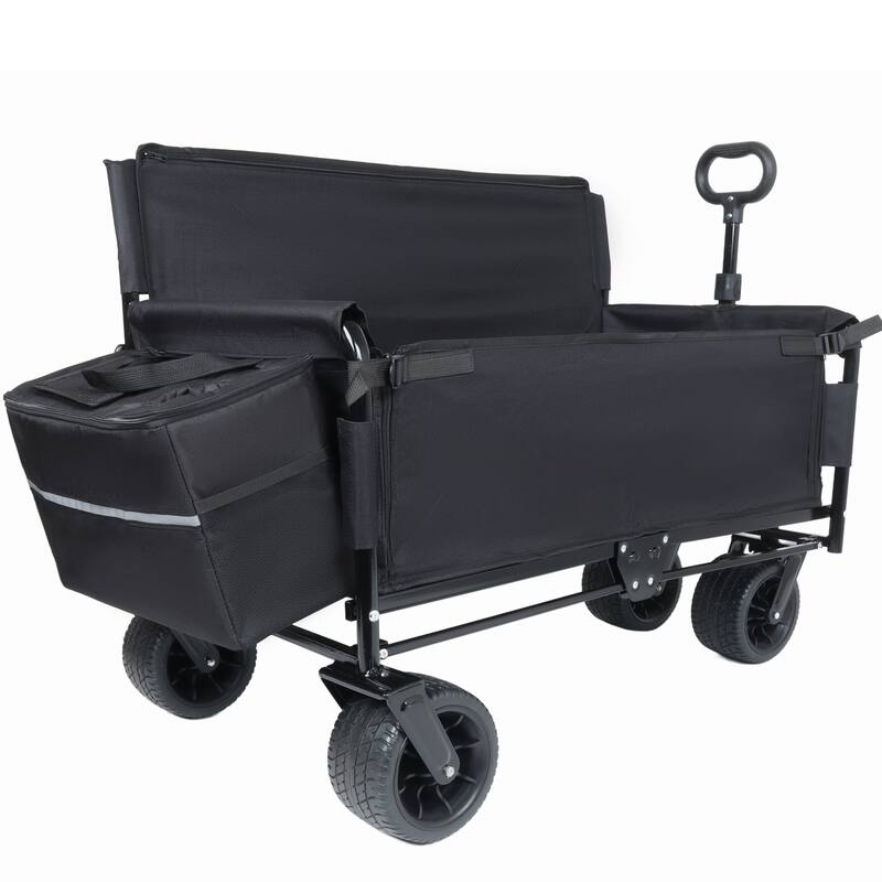3-in-1 Folding Wagon Cart with Bench Seat, patent protection- Includes 1 ice pack, 500lbs Heavy-Duty Utility Wagon