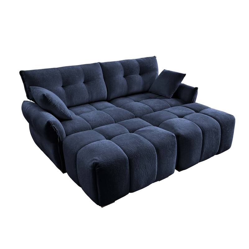 78.7" Chenille 2-Seater Sofa Set with 2 Ottomans and Throw Pillows, Plush Deep Seating Design