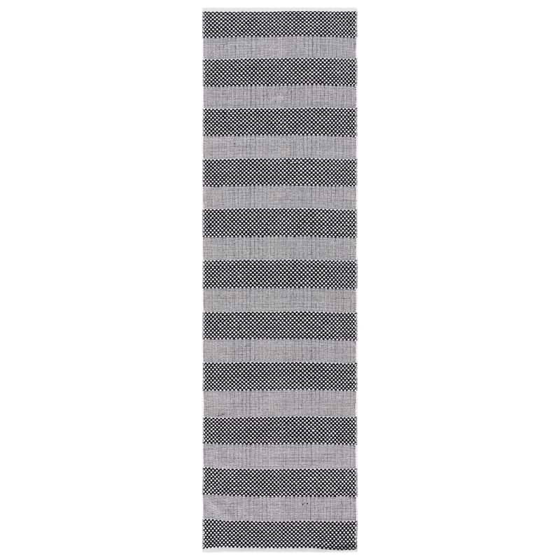 SAFAVIEH Handmade Flatweave Striped Kilim Shayna Cotton Rug - 2'3" x 8' Runner - Ivory/Black
