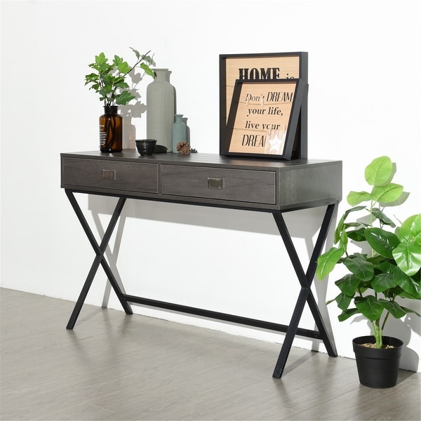 FurnitureR 2-Drawer Metal X Leg Writing Desk. Opens flyout.