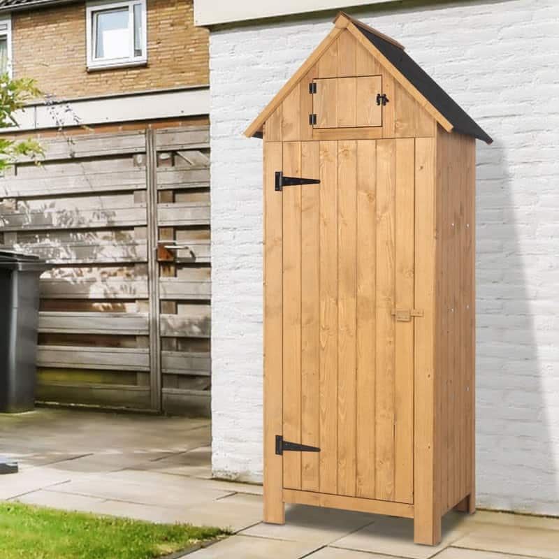 Fir Wood Garden Shed Outdoor Wooden Storage Cabinet with Single Door & Lockers