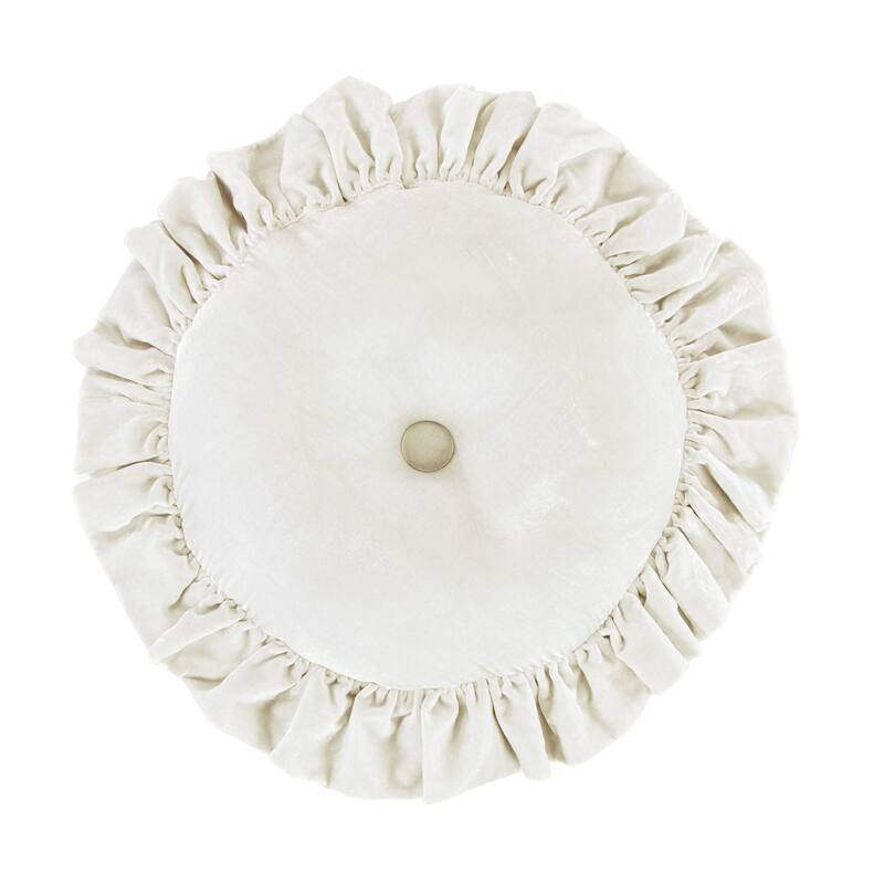 HiEnd Accents Stella Faux Silk Velvet Ruffled Round Pillow, 18"