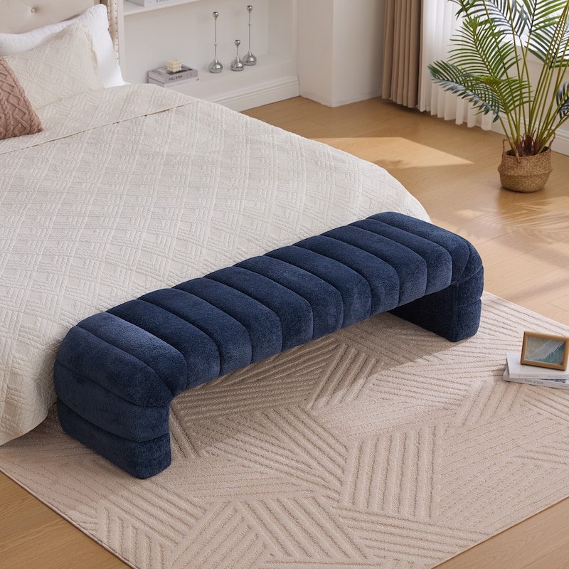 69.7"Wide Modern Upholstered Armless Bed Bench, Channel Tufted Couch Daybed Chaise, Chenille Ottoman Foot Stool
