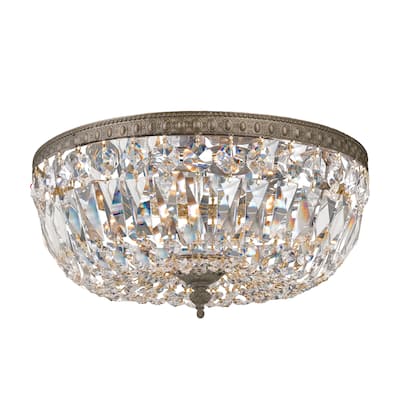 Crystorama 3 Light Bronze Clear Hand Cut Ceiling Mount II - 14'' W x 7.5'' H