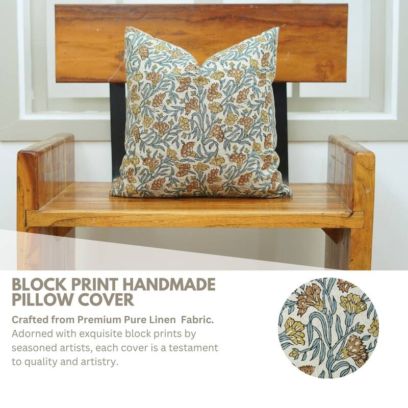 Fabdivine Floral Soft Handmade Cushion Cover for Gift Block Print Décor