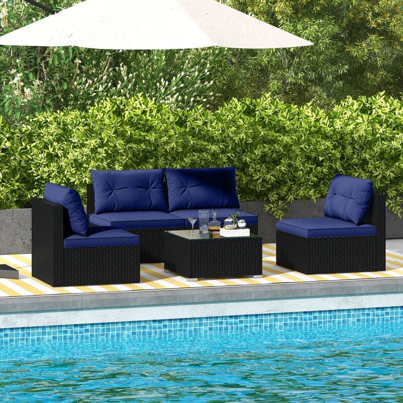 Costway 5 Piece Outdoor Furniture Set with Seat & Back Cushions - See Details