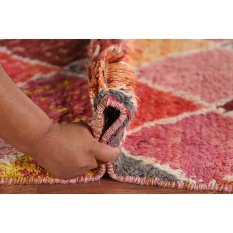 Colorful Trellis Moroccan Pakistan Area Rug Handmade Wool Carpet - 5'0" x 8'8"