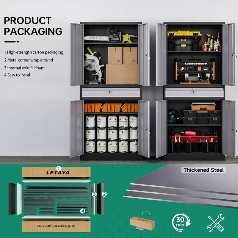 Metal Garage Storage Cabinet Tool Cabinet with Drawer - N/A