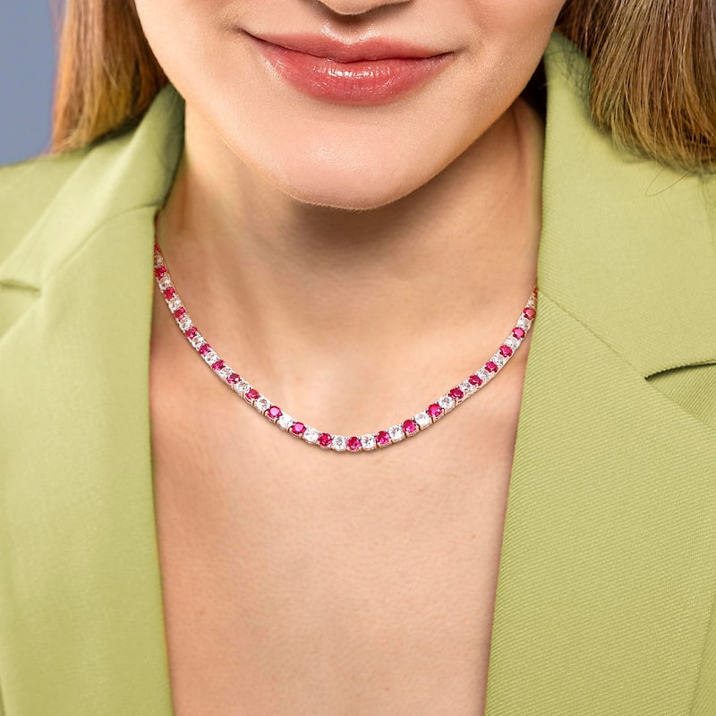 Miadora Created Ruby and Created White Sapphire Tennis Necklace in Sterling Silver