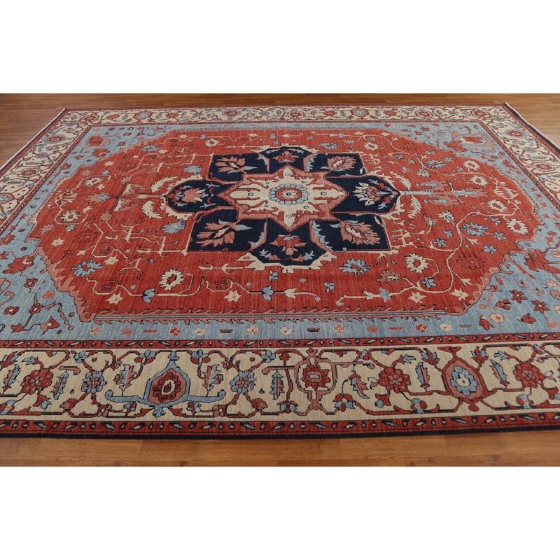 Red Heriz Serapi Turkish Oriental Wool Area Rug Hand-knotted Carpet - 9'9" x 13'0"