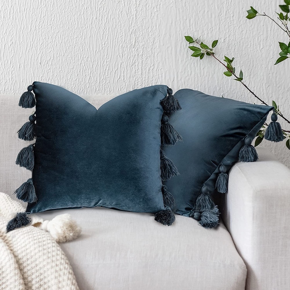 DriftAway Boho Throw Pillow Covers Modern Farmhouse Decorative Home Cushion Velvet Tassels