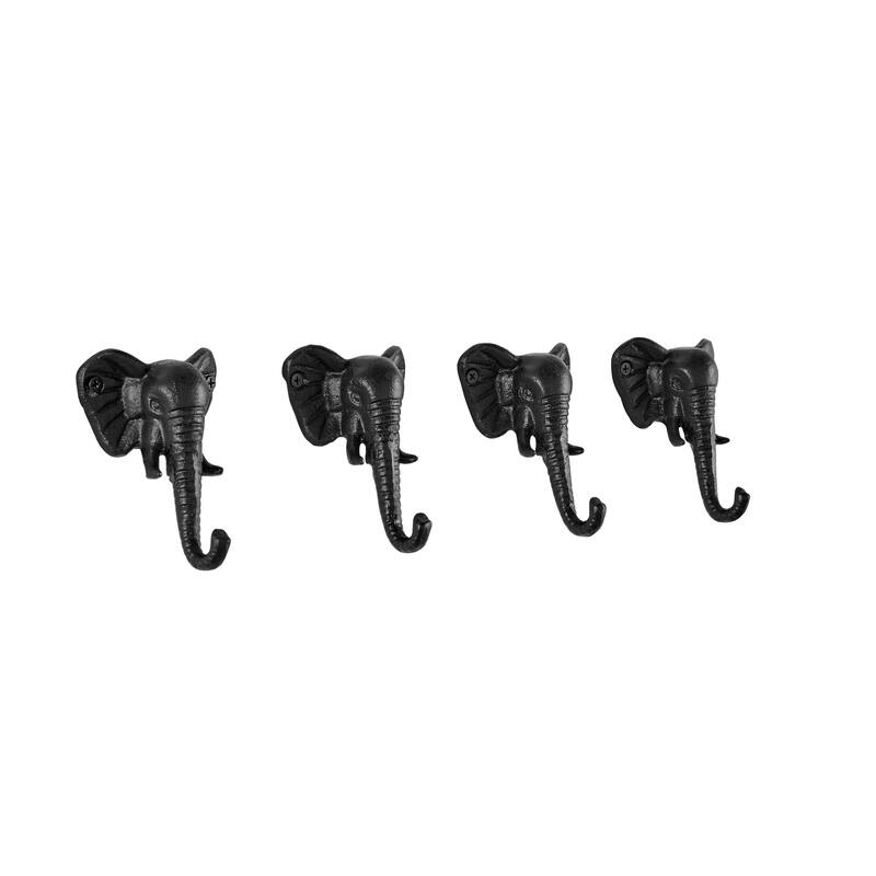 4 Piece Elephant Head with Trunk Decorative Wall Hook Set