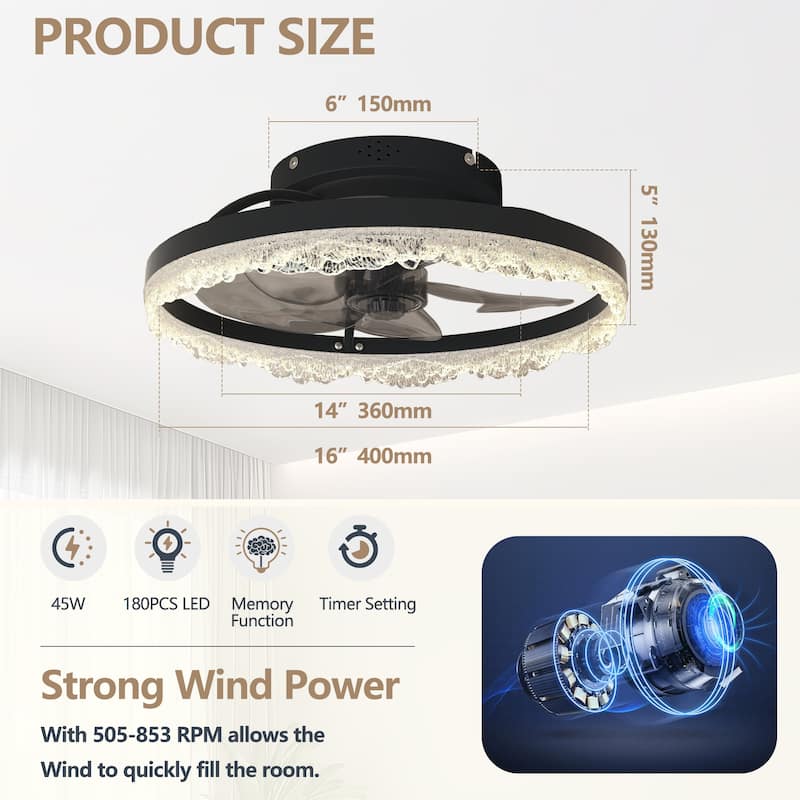 16" Decorative LED Ceiling Fan Light