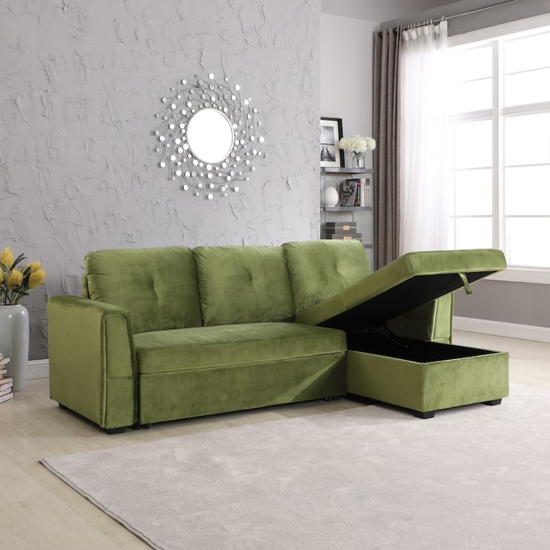 91-in. Velvet Reversible Convertible Storage Sectional/Sofa Sleeper