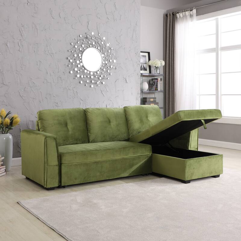 91'' Wide Velvet Storage Sectional Reversible Sleeper Sofa & Chaise