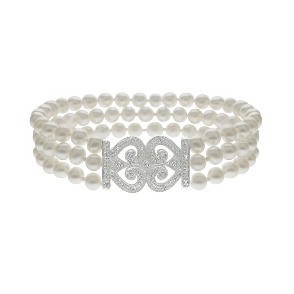 Freshwater Pearl and 1/6 ct Diamond Bracelet in 14K White Gold