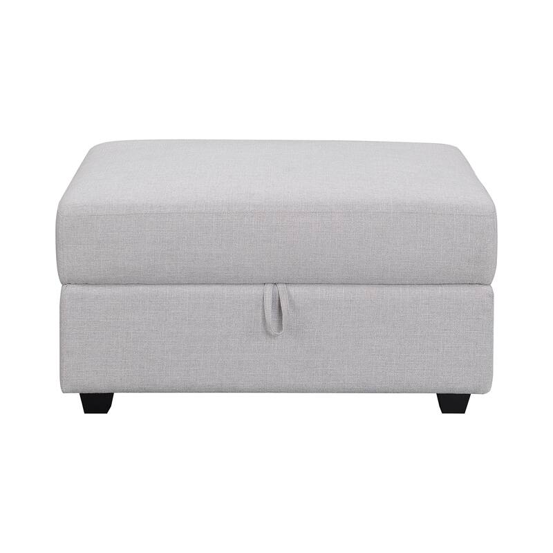 Linen-Like Fabric Upholstered Storage Ottoman in Grey and Black - Grey/Black - Medium